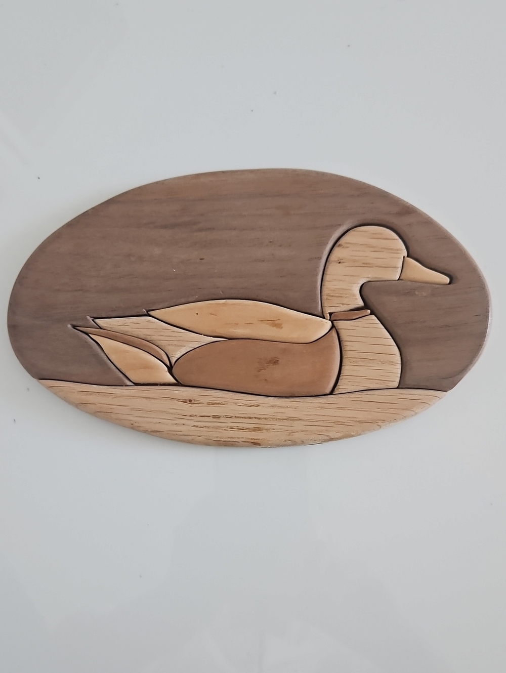 Handcrafted Wooden Intarsia Duck Wall Sculpture - Natural Wood Tones